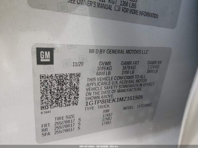 46132644 :رقم المزاد ، 1GTP8BEK1MZ161505 vin ، 2021 Gmc Sierra 1500 2wd  Short Box Sle مزاد بيع