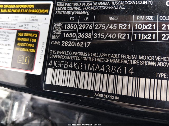 Продаж на аукціоні авто 2021 Mercedes-benz Gle 350 4matic, vin: 4JGFB4KB1MA438614, номер лоту: 46132650