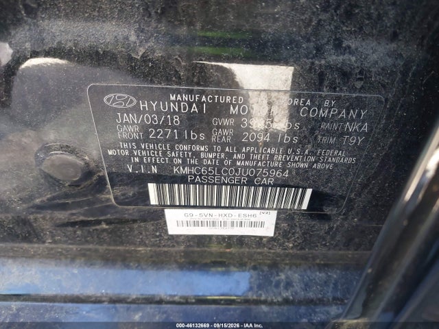 46132669 :رقم المزاد ، KMHC65LC0JU075964 vin ، 2018 Hyundai Ioniq Hybrid Blue مزاد بيع