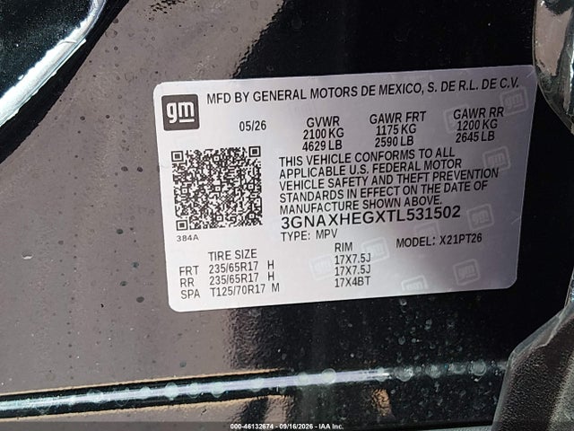 Aukcja sprzedaży 2026 Chevrolet Equinox Fwd Lt, vin: 3GNAXHEGXTL531502, numer aukcji: 46132674
