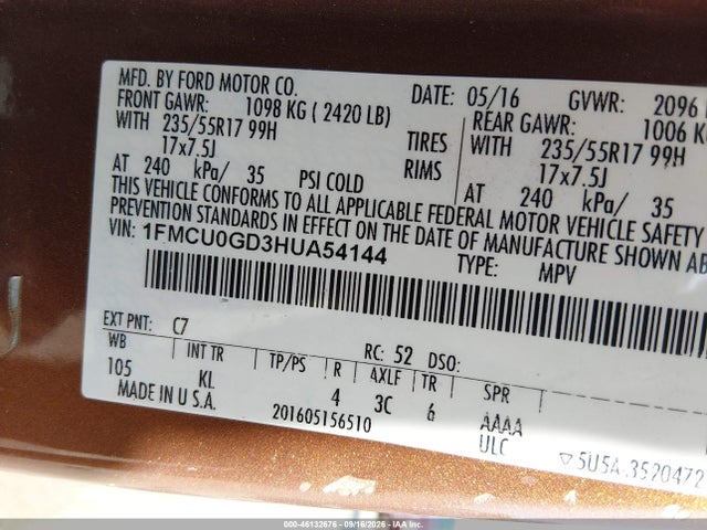 Ford ESCAPE SE 2017 1FMCU0GD3HUA54144 Image 9