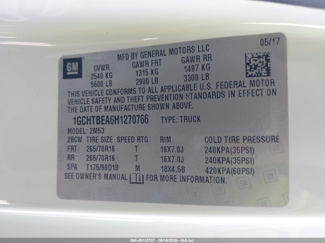 Chevrolet Colorado Wt 2017 1GCHTBEA6H1270766 Image 9