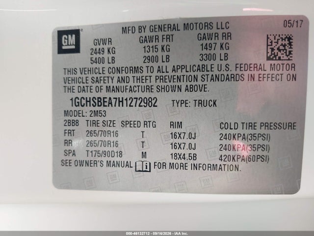 Chevrolet Colorado Wt 2017 1GCHSBEA7H1272982 Image 9