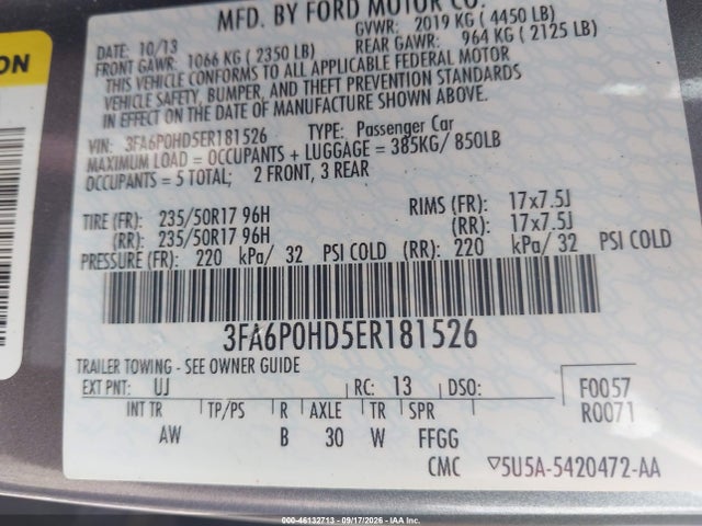 Aukcja sprzedaży 2014 Ford Fusion Se, vin: 3FA6P0HD5ER181526, numer aukcji: 46132713