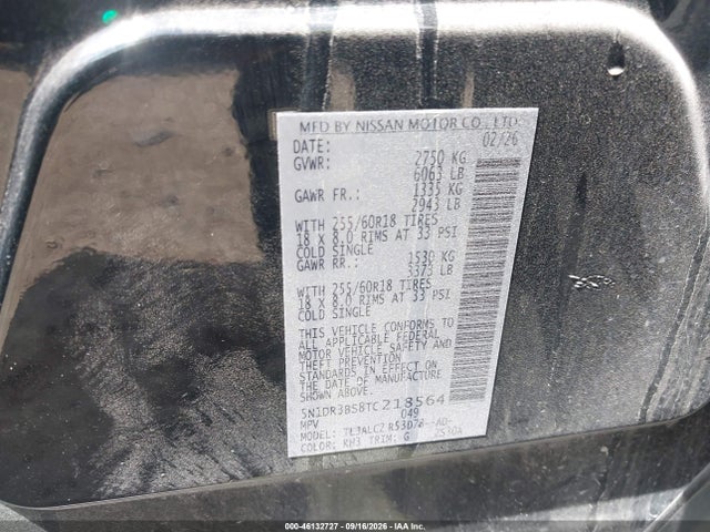 Продаж на аукціоні авто 2026 Nissan Pathfinder Sv, vin: 5N1DR3BS8TC218564, номер лоту: 46132727