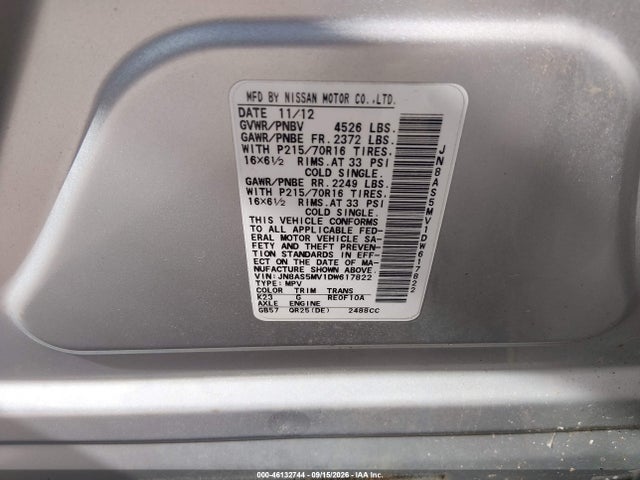 Aukcja sprzedaży 2013 Nissan Rogue S, vin: JN8AS5MV1DW617822, numer aukcji: 46132744