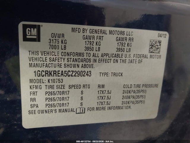 Aukcja sprzedaży 2012 Chevrolet Silverado 1500 Ls, vin: 1GCRKREA5CZ290243, numer aukcji: 46132754