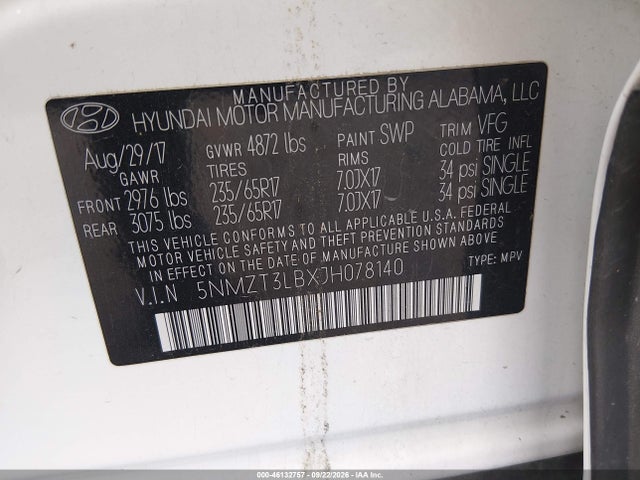 5NMZT3LBXJH078140 Hyundai Santa Fe Sport 2.4l
