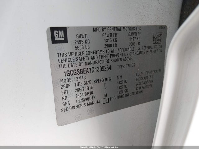 Продажа на аукционе авто 2016 Chevrolet Colorado Wt, vin: 1GCGSBEA7G1309264, номер лота: 46132765