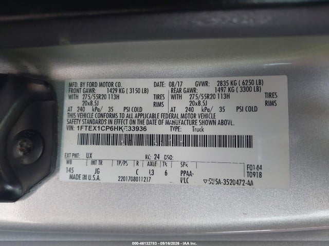 Продажа на аукционе авто 2017 Ford F-150 Xl, vin: 1FTEX1CP6HKE33936, номер лота: 46132783