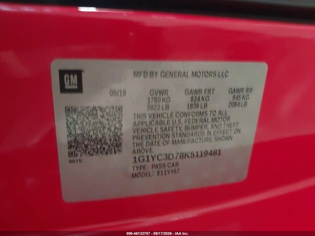 Aukcja sprzedaży 2019 Chevrolet Corvette Stingray, vin: 1G1YC3D78K5119481, numer aukcji: 46132787