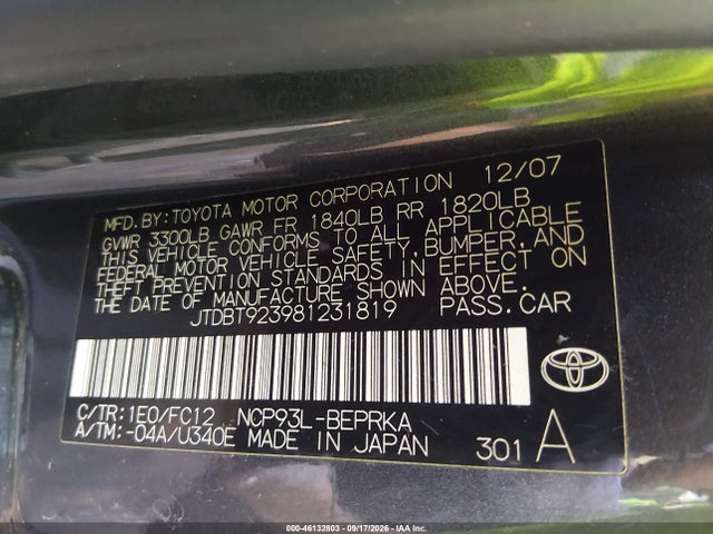 Aukcja sprzedaży 2008 Toyota Yaris, vin: JTDBT923981231819, numer aukcji: 46132803