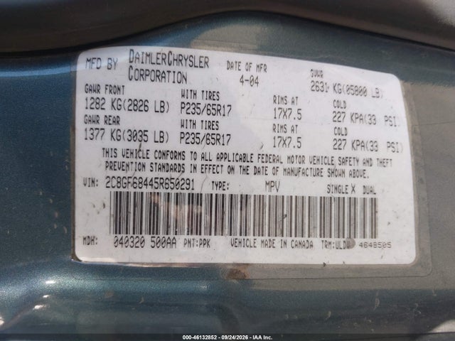 Aukcja sprzedaży 2005 Chrysler Pacifica Touring, vin: 2C8GF68445R650291, numer aukcji: 46132852