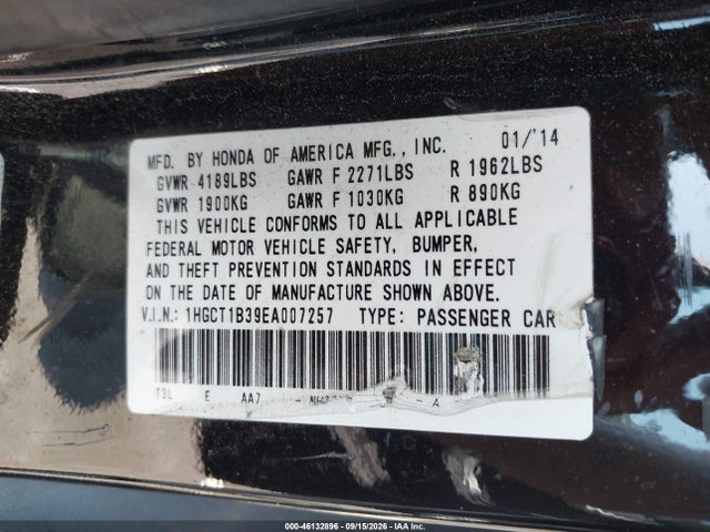 Honda Accord Lx-s 2014 1HGCT1B39EA007257 Image 9