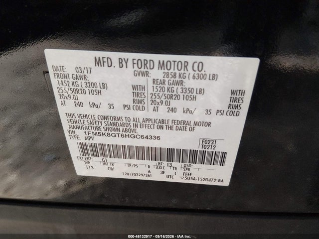 Продажа на аукционе авто 2017 Ford Explorer Sport, vin: 1FM5K8GT6HGC64336, номер лота: 46132917