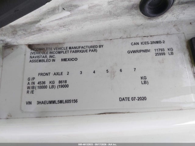 Продаж на аукціоні авто 2021 International Mv, vin: 3HAEUMML5ML605156, номер лоту: 46132923
