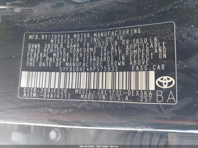 Продаж на аукціоні авто 2017 Toyota Corolla Se, vin: 5YFBURHE4HP575933, номер лоту: 46132929