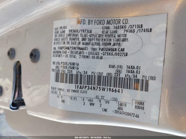 Продаж на аукціоні авто 2005 Ford Focus Zx4, vin: 1FAFP34N75W196641, номер лоту: 46132970