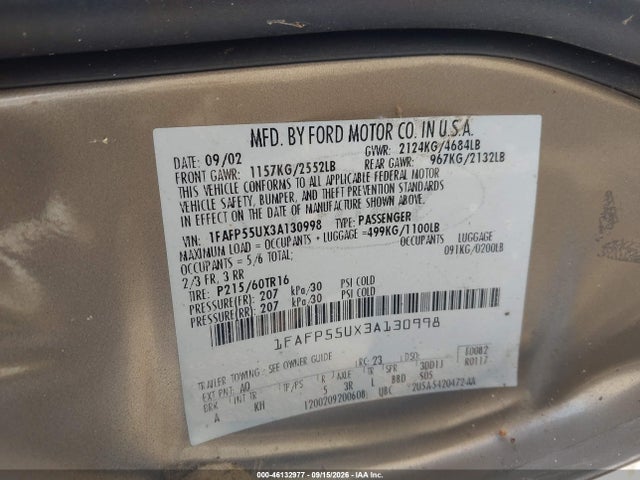 Продаж на аукціоні авто 2003 Ford Taurus Ses, vin: 1FAFP55UX3A130998, номер лоту: 46132977