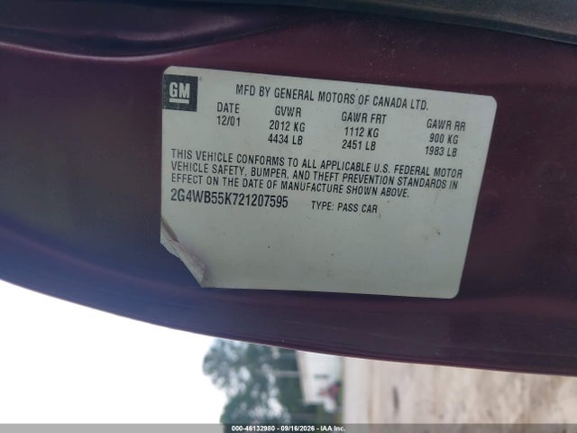 Продаж на аукціоні авто 2002 Buick Regal Ls, vin: 2G4WB55K721207595, номер лоту: 46132980