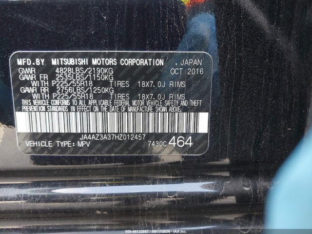 Продажа на аукционе авто 2017 Mitsubishi Outlander Se/sel, vin: JA4AZ3A37HZ012457, номер лота: 46132997
