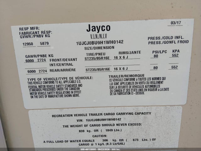 Jayco Other 2017 1UJCJ0BU9H1WH0142 Image 9