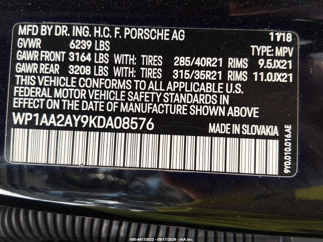 Porsche Cayenne 2019 WP1AA2AY9KDA08576 Image 9