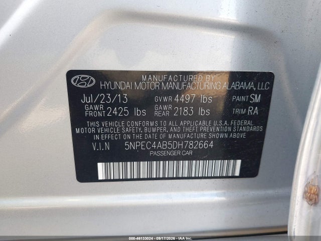 Aukcja sprzedaży 2013 Hyundai Sonata Se 2.0t, vin: 5NPEC4AB5DH782664, numer aukcji: 46133024