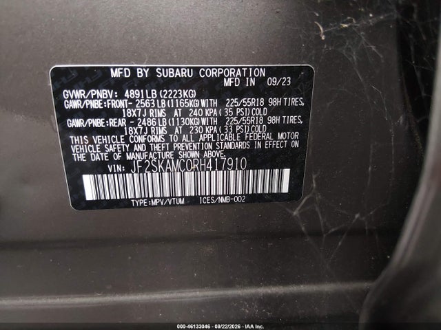 2024 Subaru Forester Touring მანქანა იყიდება აუქციონზე, vin: JF2SKAMC0RH417910, აუქციონის ნომერი: 46133046