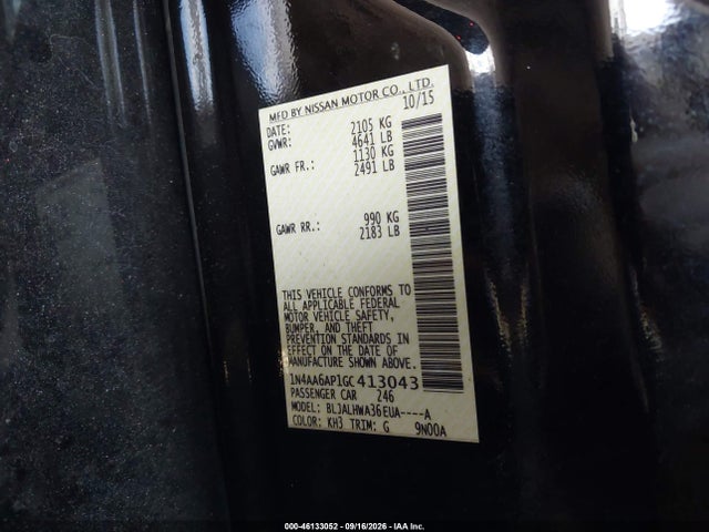 46133052 :رقم المزاد ، 1N4AA6AP1GC413043 vin ، 2016 Nissan Maxima 3.5 Platinum مزاد بيع