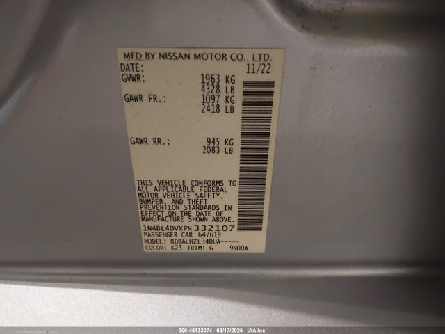 Продаж на аукціоні авто 2023 Nissan Altima Sv Fwd, vin: 1N4BL4DVXPN332107, номер лоту: 46133074