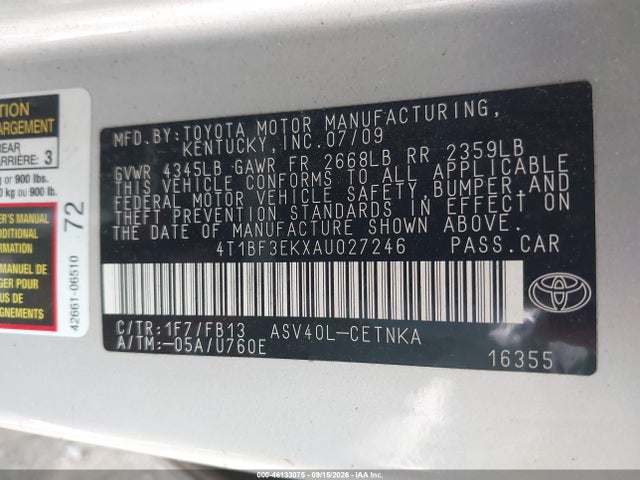 Продажа на аукционе авто 2010 Toyota Camry Le, vin: 4T1BF3EKXAU027246, номер лота: 46133075