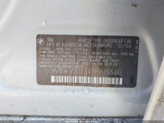 Продаж на аукціоні авто 2007 Bmw 328i, vin: WBAVS13547FX15560, номер лоту: 46133098