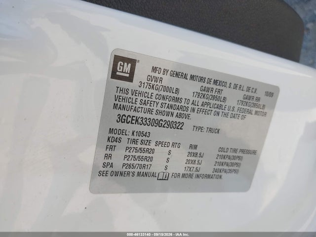 Aukcja sprzedaży 2009 Chevrolet Silverado 1500 Ltz, vin: 3GCEK33309G290322, numer aukcji: 46133140