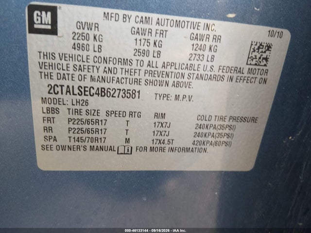 Продаж на аукціоні авто 2011 Gmc Terrain Sle-2, vin: 2CTALSEC4B6273581, номер лоту: 46133144