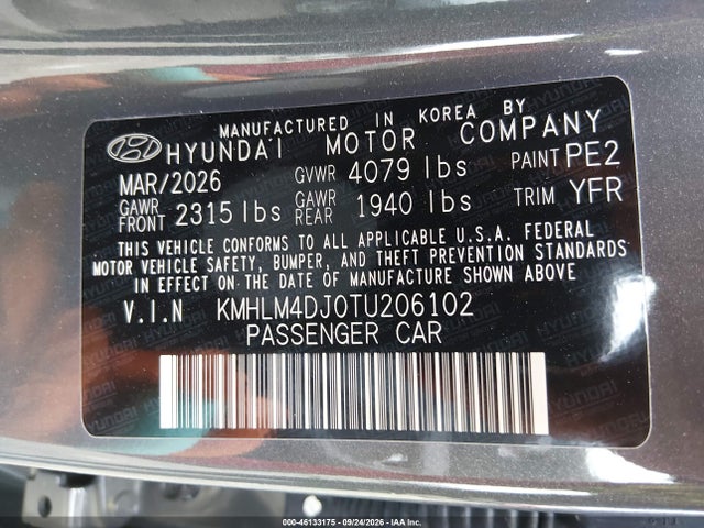 Продаж на аукціоні авто 2026 Hyundai Elantra Hybrid Blue, vin: KMHLM4DJ0TU206102, номер лоту: 46133175