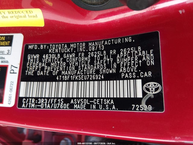 Aukcja sprzedaży 2014 Toyota Camry Se, vin: 4T1BF1FK5EU726924, numer aukcji: 46133195