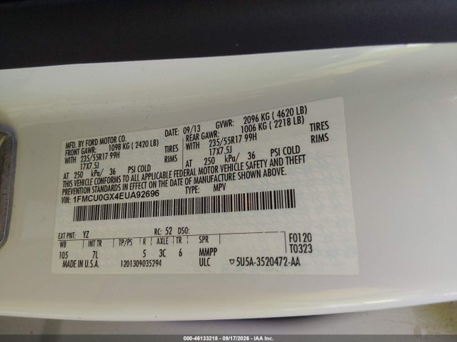 Продажа на аукционе авто 2014 Ford Escape Se, vin: 1FMCU0GX4EUA92696, номер лота: 46133218