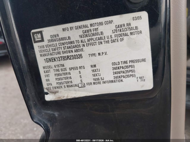 46133231 :رقم المزاد ، 1GNEK13T85R230326 vin ، 2005 Chevrolet Tahoe Ls مزاد بيع