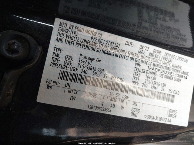 46133272 :رقم المزاد ، 1FADP3K2XEL130814 vin ، 2014 Ford Focus Se مزاد بيع