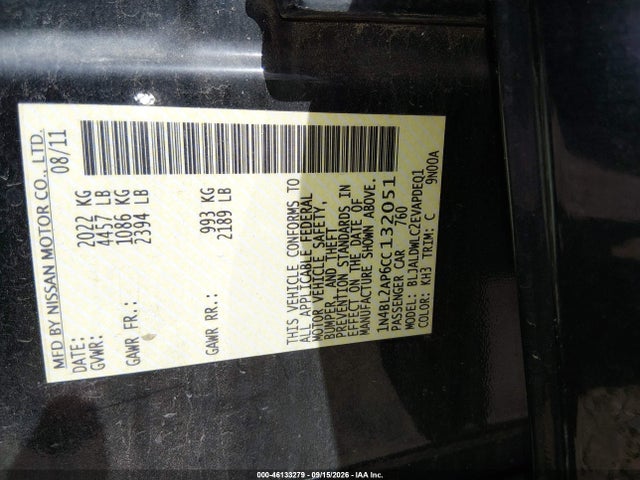 Продаж на аукціоні авто 2012 Nissan Altima 3.5 Sr, vin: 1N4BL2AP6CC132051, номер лоту: 46133279