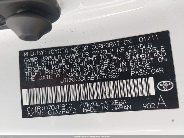 Продаж на аукціоні авто 2011 Toyota Prius Two, vin: JTDKN3DU6B0276582, номер лоту: 46133284