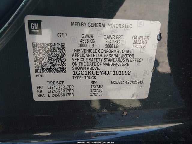 46133303 :رقم المزاد ، 1GC1KUEY4JF101092 vin ، 2018 Chevrolet Silverado 2500hd Wt مزاد بيع