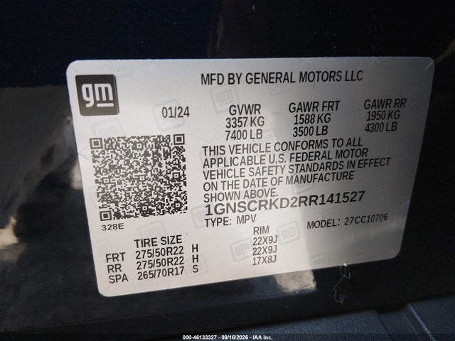 Продаж на аукціоні авто 2024 Chevrolet Tahoe 2wd Rst, vin: 1GNSCRKD2RR141527, номер лоту: 46133327