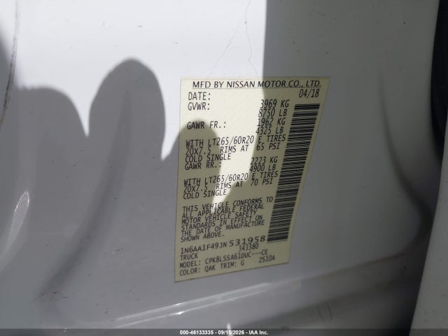 Продаж на аукціоні авто 2018 Nissan Titan Xd Sv Gas, vin: 1N6AA1F49JN531958, номер лоту: 46133335
