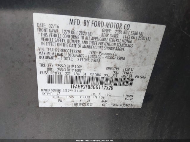 Продаж на аукціоні авто 2016 Ford Taurus Limited, vin: 1FAHP2F88GG112320, номер лоту: 46133403