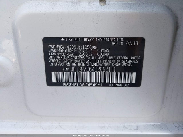 46133413 :رقم المزاد ، JF1GPAC64D2852111 vin ، 2013 Subaru Impreza 2.0i Premium مزاد بيع