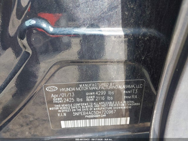 Продажа на аукционе авто 2013 Hyundai Sonata Gls, vin: 5NPEB4AC5DH720967, номер лота: 46133422
