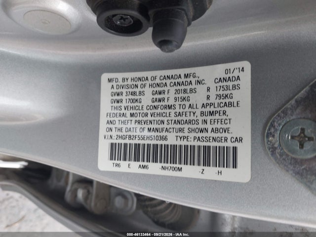 Honda Civic Lx 2014 2HGFB2F55EH510366 Image 9