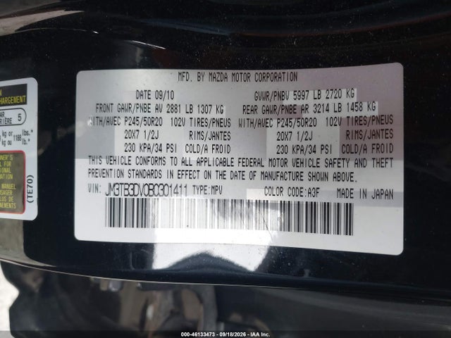 Aukcja sprzedaży 2011 Mazda Cx-9 Grand Touring, vin: JM3TB3DV0B0301411, numer aukcji: 46133473